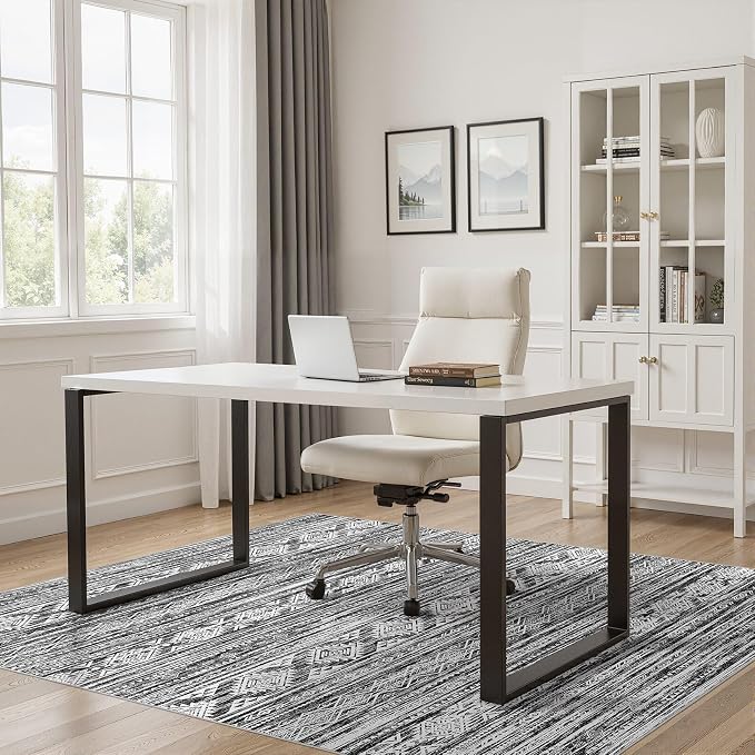 Nakagishi Boho 5x7 Area Rug Living Room Rugs Machine Washable Black White | Soft - Image 8