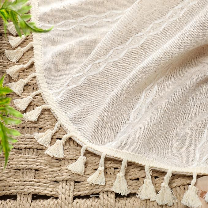 Cream 100% Boho Blackout Curtains 63 Inch 2 Panels - Image 4