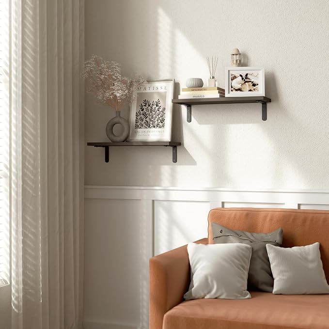RICHER HOUSE Rustic Wood Floating Shelves, 2-Set Wall Mounted Shelves, 16In | - Image 2