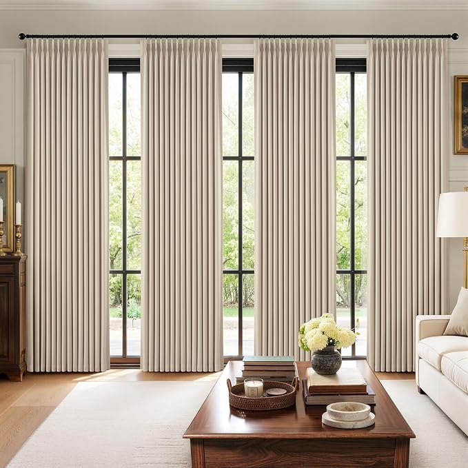 MIULEE Pinch Pleated 100% Blackout Curtains 40"x90" Natural 4 Panels Set | by MIULEE