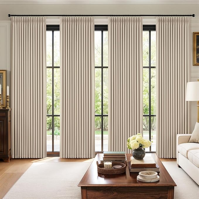 MIULEE Pinch Pleated 100% Blackout Curtains 40"x102" Natural 4 Panels Set | by MIULEE