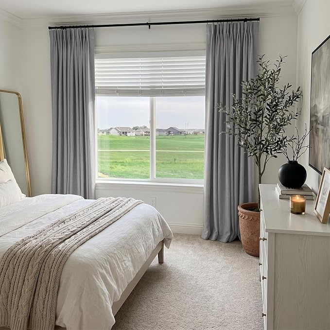 Pinch Pleated Full Blackout Faux Linen Curtains 102 Inches Long | Dark Grey - Image 5