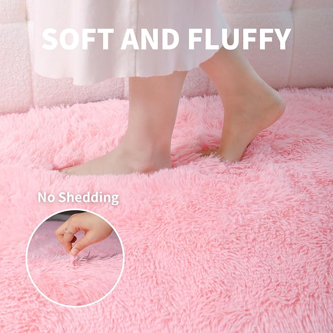5x7 Thick Pink Shag Rug for Girls Bedroom, Soft Plush Fluffy Carpet | Area Rug - Image 3