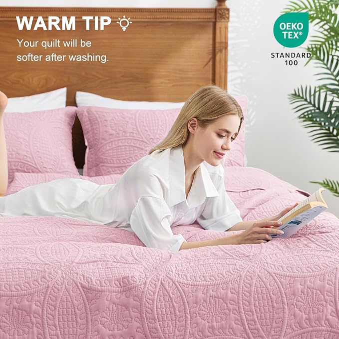 Love's cabin Quilts for Queen Bed Pink Bedspreads - Image 4