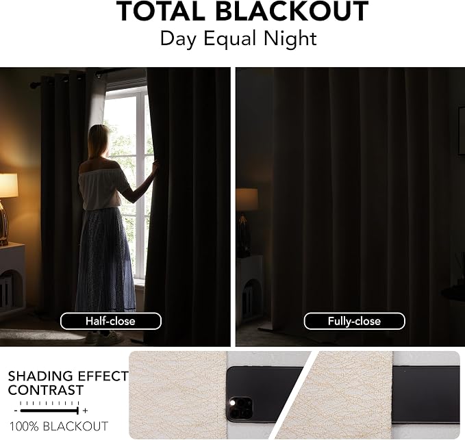 Deconovo 100% Blackout Curtains, Living Room Curtains Jacquard, 2 Panels - Image 3