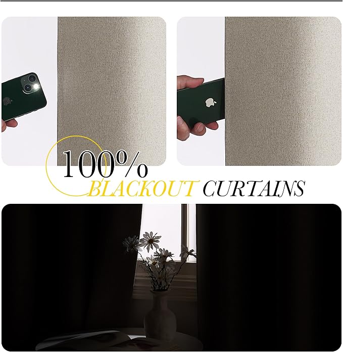 NICETOWN Farmhouse Style 100% Blackout Natural Faux Linen Curtains 90 inches - Image 5