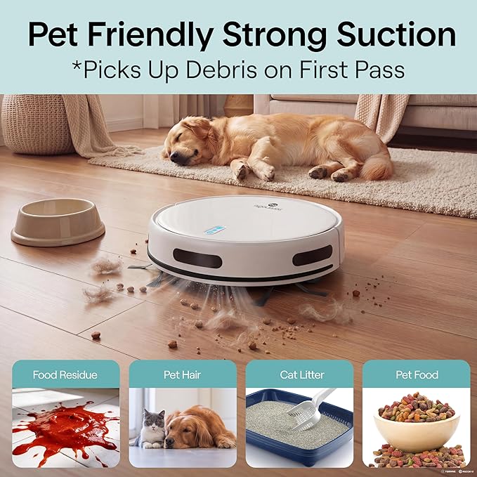 SereneLife Automatic Robot Vacuum Cleaner and Mop Combo, Pro Edition with Upgraded Battery, Extreme Suction, Internal Water Tank - Smart App Control, Ideal for Pet Hair, Carpet and Hard Floors, White
