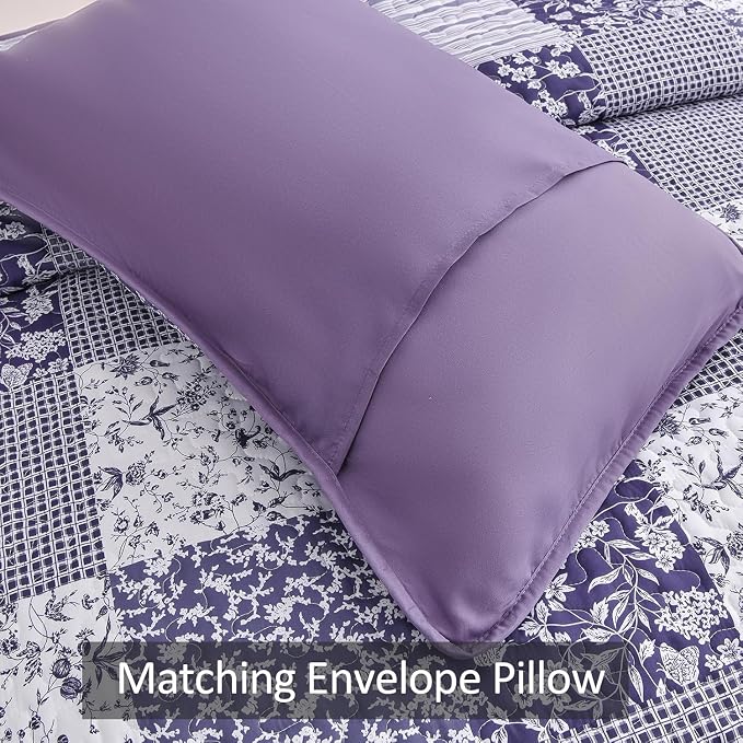 Mybedsoul Purple Quilt Set Twin Size Dorm Bedding, Patchwork Bedding Set | Soft - Image 4