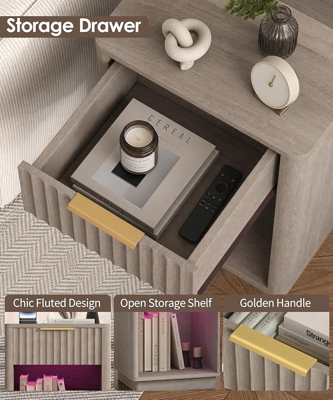 Akxomel Fluted Nightstand Set 2 Bedside Table - Image 5