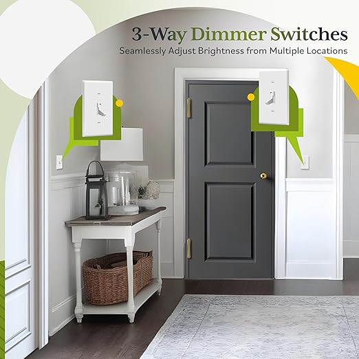 TG Digital Toggle Dimmer Light Switch for Dimmable LED, CFL and Incandescent Light Bulbs, Single Pole/ 3-Way, Wall Plate Included, UL Listed, 2 Pack, White