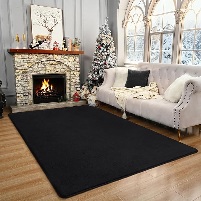 Modern Area Rugs for Bedroom Living Room, 5x8 Black Memory Foam Rug | Thickened - Image 8