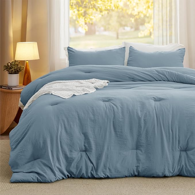 Bedsure California King Comforter Set, Dusty Blue Soft Prewashed Bedding - Image 2