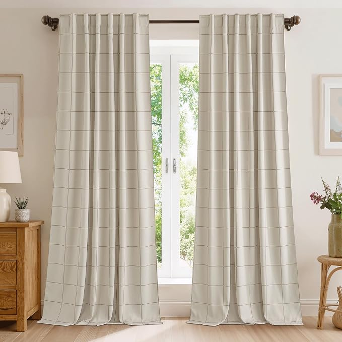 NICETOWN 100% Blackout Taupe Plaid Curtains by NICETOWN