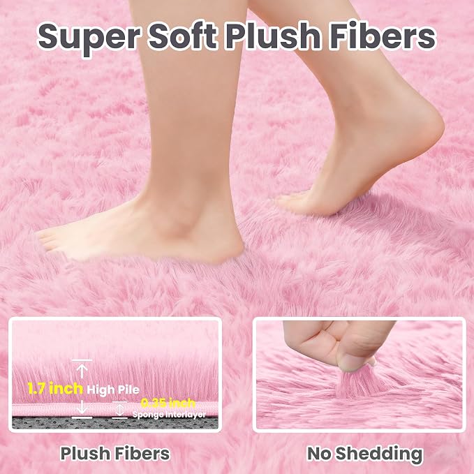 6x9 Fluffy Shag Area Rugs for Living Room Bedroom: Soft Carpet Light Pink | - Image 5