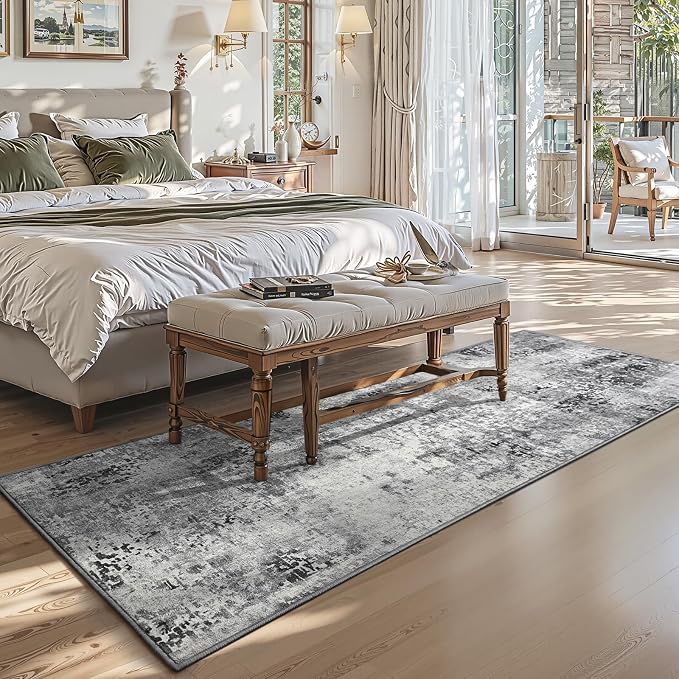 3x8 Grey Rug Runners for Hallways Kitchen Runner Rug Non Slip Washable Black - Image 3