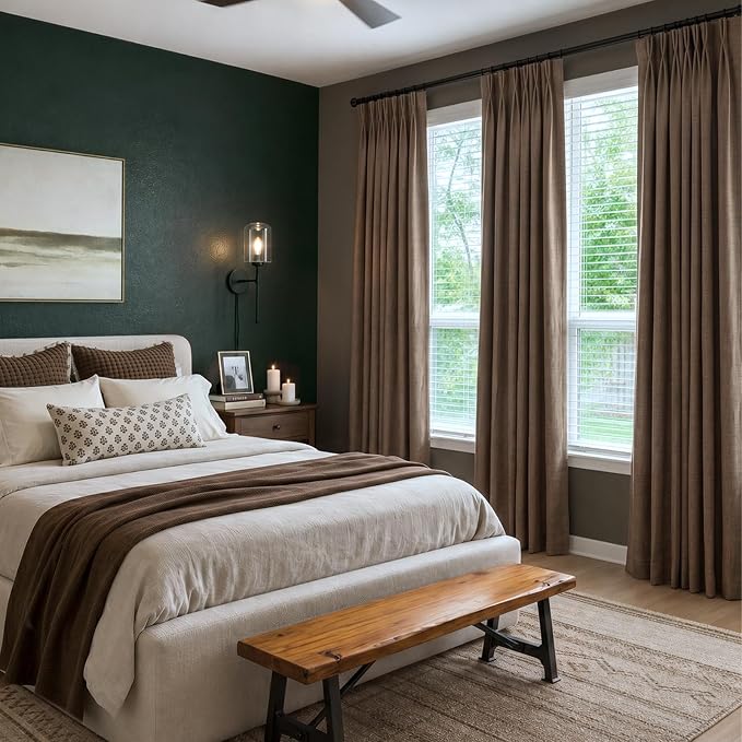 Pinch Pleated Full Blackout Faux Linen Curtains 84 Inches Long | Linen Brown - Image 5