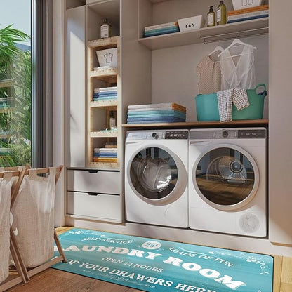 Zoke Laundry Room Rug Runner Stylish Non-Slip Laundry Room Mat 20"x59", Versatile, Waterproof Runner for Laundry, Kitchen, and Bathroom, Mudroom Decor and Farmhouse Charm