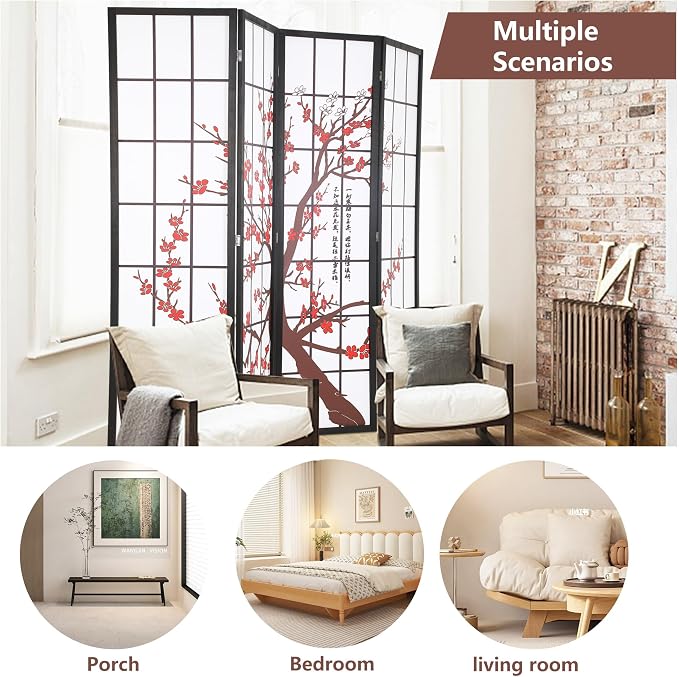 PayLessHere | 4-Panel Folding Room Divider | 6ft, Oriental Shoji Design | Cloth - Image 5