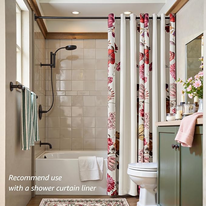 jinchan Beige Floral Blackout Curtains 96 Inch Vintage Grommet 2 Panels | Room - Image 5