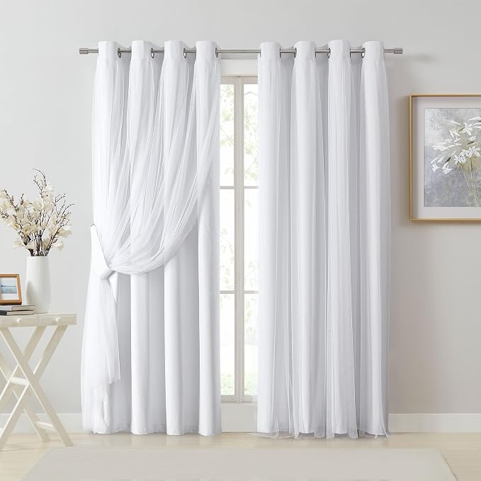 Bujasso White Full Blackout Curtain Panels by Bujasso