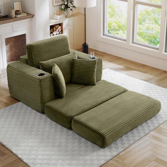Oversized Chaise Lounge Chair Indoor, 52.4"W Corduroy Upholstered Fluffy Comfy - Image 7