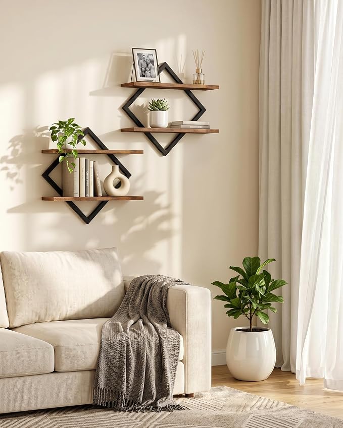 Floating Shelves, 2-Tier Hanging Shelves, Wall Shelf Set of 2, Wall Mounted - Image 8