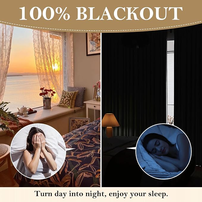 RYB HOME 100% Blackout Sage Green Linen Curtains, Light & Heat Blocking Thermal - Image 4