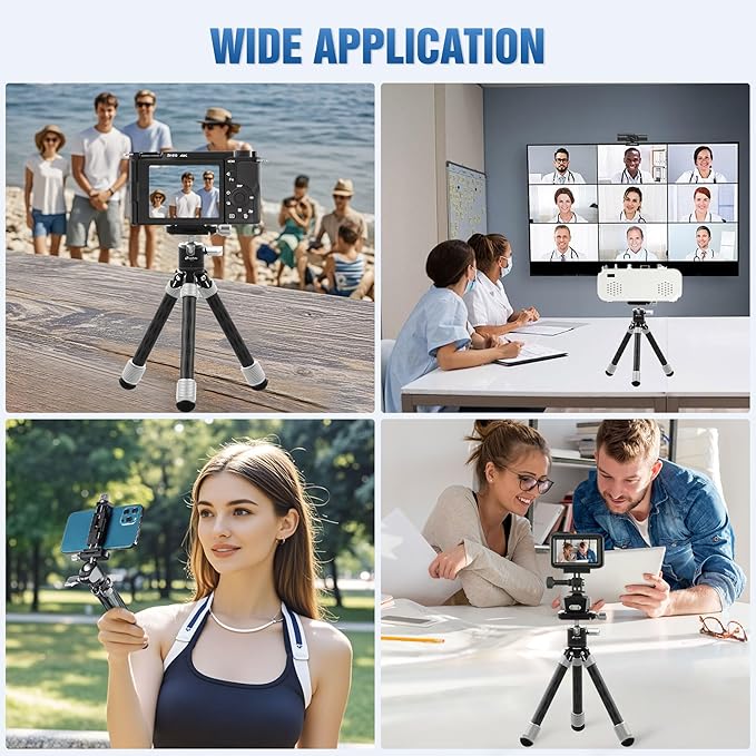 LEOFOTO Carbon Fiber Mini Table Tripod with Ball Head for Camera, Lightweight Desktop Tripod with Base, 1/4" Arca QR Plate for Phone Adaptor/Projector, Max Height 10.43", Max Load 11LB, MT-02C Plus