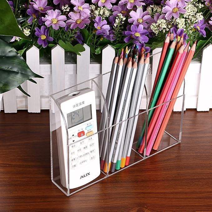 Hipiwe Wall Mount Remote Control Holder Acrylic Media Organizer, 3 Slots | - Image 7
