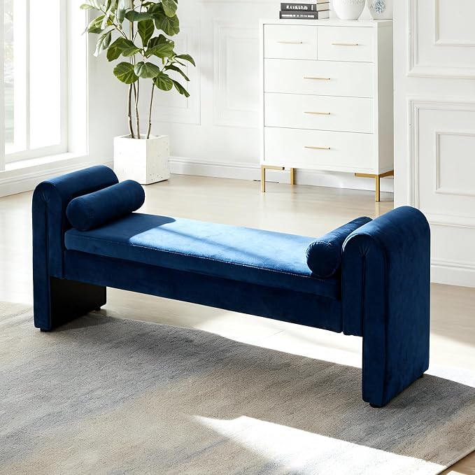 61" Velvet End of Bed Bench, Upholstered Seat - Image 6