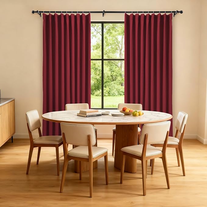 Etherealveil Wine Red Pinch Pleated Blackout Curtains 2 Panels 60"x84" | Back - Image 2