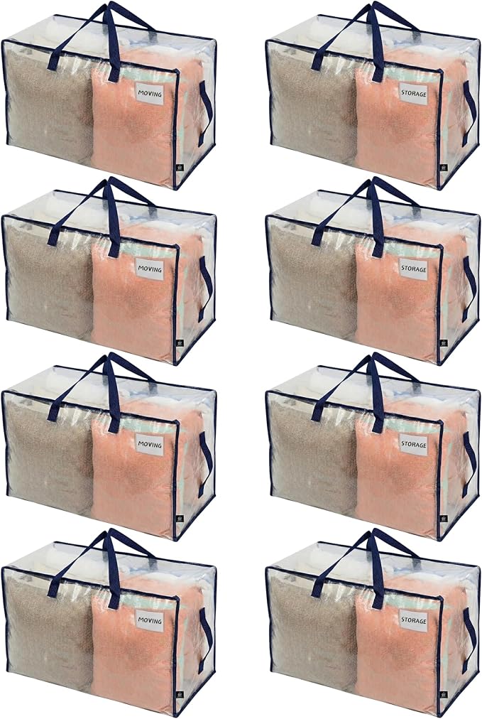 VENO 8 Pack Clear Extra Large Moving Bags & Storage Totes, Heavy Duty Organizer by Veno