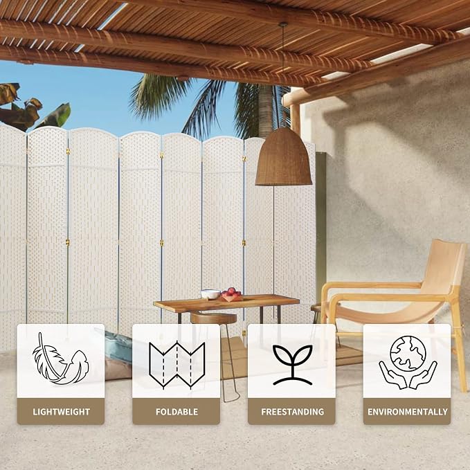 8 Panel Room Divider, 6 FT Wide Folding Screen Room Divider, Off White | Double - Image 6