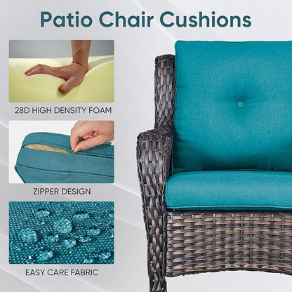 10-Piece Outdoor Patio Cushion Set - Fade & Water Resistant with Removable Olefin Cover, 22x24x4 Inch Memory Foam Cushions for Wicker Sectional Sofa – Peacock Green/Buckle