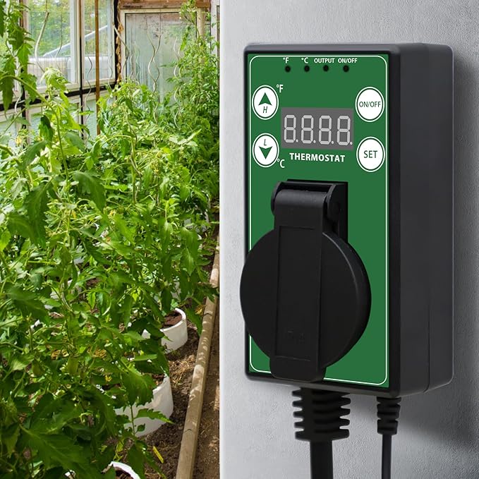 COOS BAY Digital Thermostat Controller -4 to 108°F, Temperature Control for Greenhouse Heater, Heat Mat, Grow Tent, Garage, Reptile Enclosure, Homebrew, Seedling, 15A/1500W, Green, 2 Pack