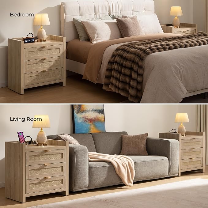 SICOTAS Rattan Nightstands Set of 2, Tall Bedside Table - Image 7