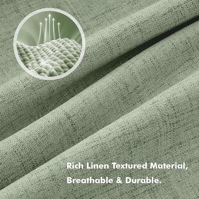 MIULEE 100% Blackout Linen Curtains 42 x 108 Inch Sage Green 2 Panel | Thermal - Image 3