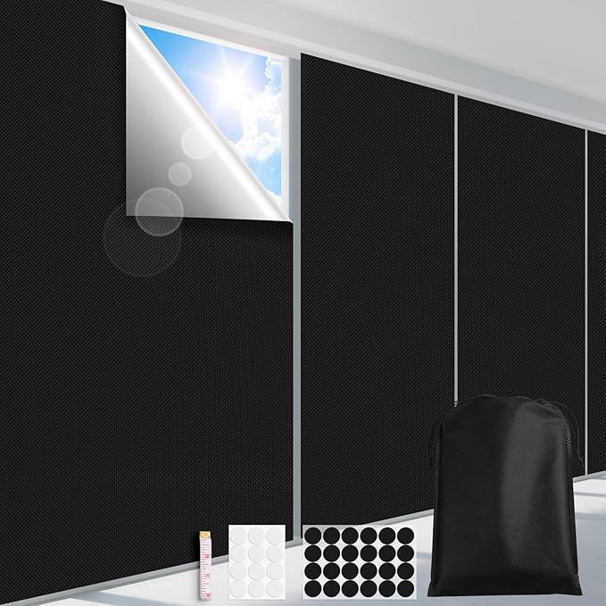 FADOTY 100% Blackout Curtains, No Drill, Sun Heat Light Blocker by FADOTY