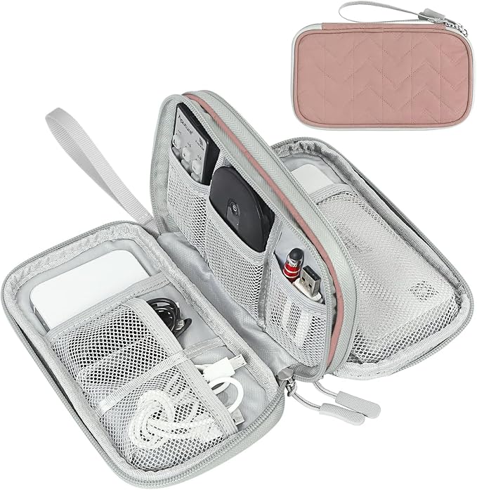 FYY Electronic Organizer, Travel Tech Pouch, Cable Organizer Pink Quilted | by FYY