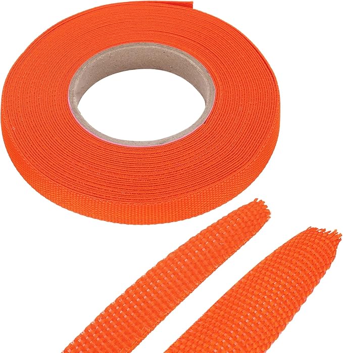 MECCANIXITY Braided Cable Sleeves Heat Shrinkable Fabric Sleeving, 5/16" 33ft Orange 2:1 Ratio Heat Shrinkable Cord Protector for Harness Cable, Network Cable Protection, Cable Management