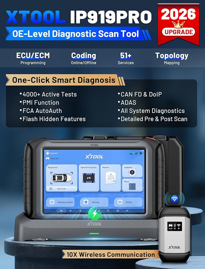XTOOL IP919 PRO Scan Tool, ECU Pr0gramming Car OBD2 Scanner with Topology Mapping, Upgrade of D9S PRO, 51+ Resets, ECU C 0ding, FCA/CAN FD/DoIP, Automotive Bidirectional Scan Tool with 3-Year Updates