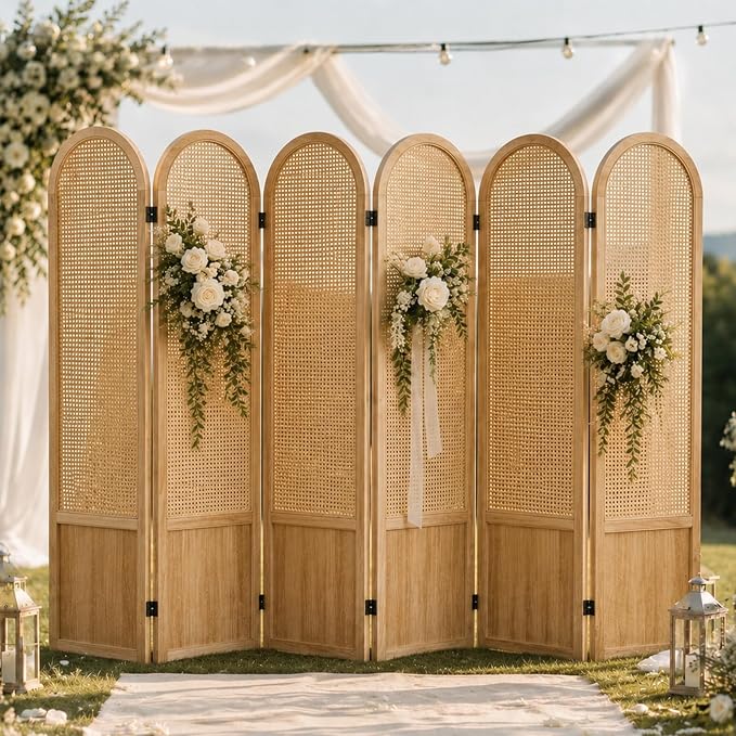 6 Panel Rattan Room Divider Screen, Boho Folding Privacy Screen | Decorative - Image 3