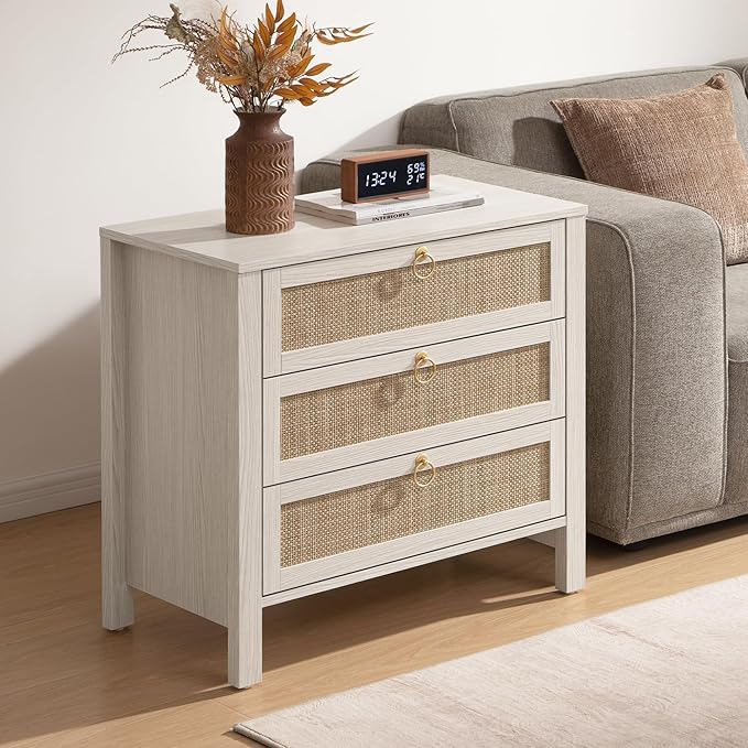 SICOTAS White Rattan Nightstand Set of 2 - Image 7