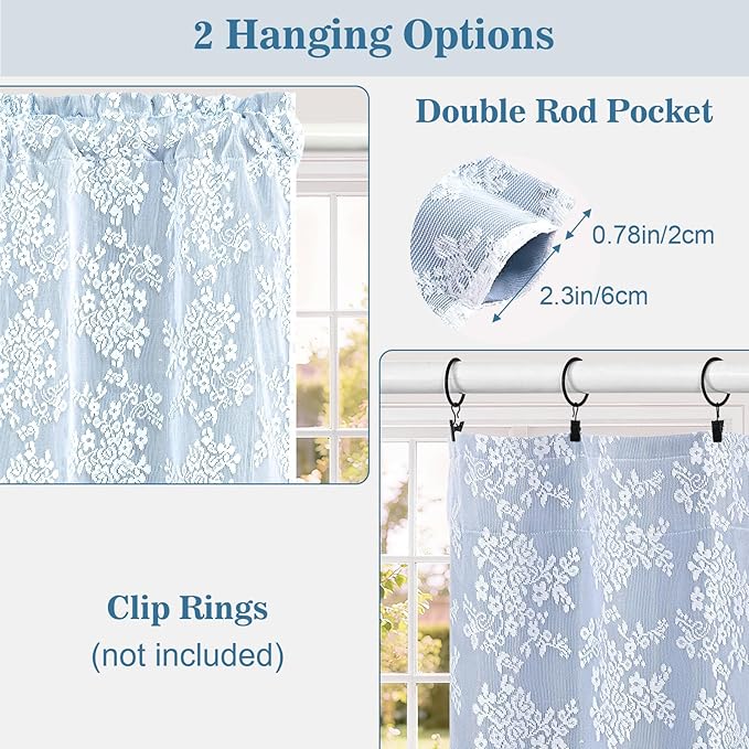 Yinhua Blue Kitchen Curtains 36 Inch Length Double Layer Blackout Cafe Curtains - Image 5