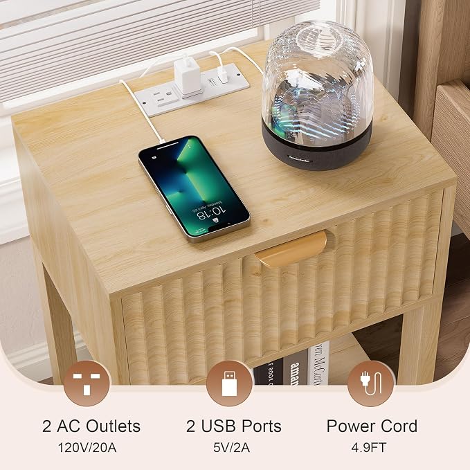 Nasonet Night Stand Set 2, Fluted Nightstand - Image 3