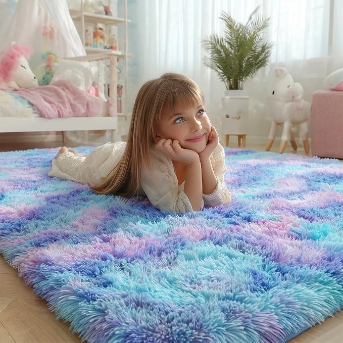 Adorable Rainbow Runner Rugs for Girls Bedroom Hallway, Plush Long Bedside Rugs - Image 3