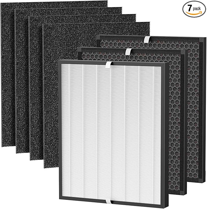 Elnuliros Premium Replacement Filter Compatible with AD3000 Air Cleaner Purifier, Not for AD3500 Version, Include 1 Premium Filter + 2 Carbon Filters + 4 Pre-filters, Part # ADF3001, ADF3002