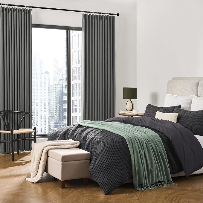 Grey Pinch Pleat Curtains & Drapes 144 Inches Long 2 Panels Set, Privacy - Image 4