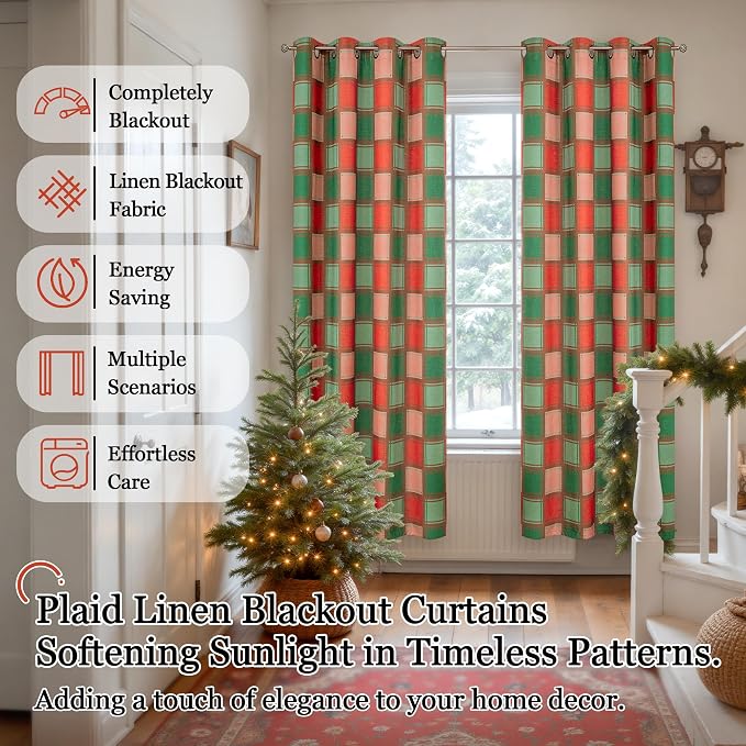 Red Green Linen Blackout Curtains - Image 6