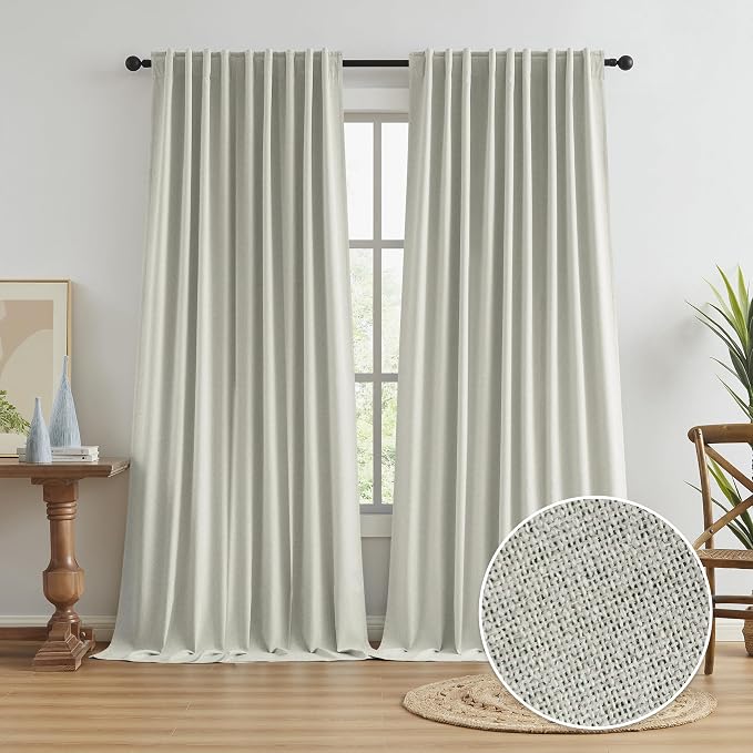 102 Inch Linen Blackout Curtains by KEQIAOSUOCAI